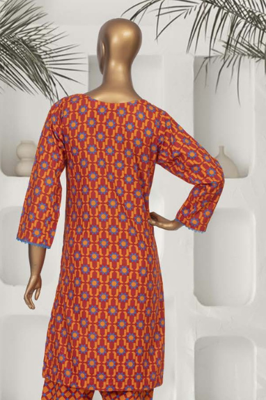 Detail of Aamsah's Sunset Orange Khaddar Kurta Set, emphasizing the texture and vibrant colors of Khaddar fabric, unmatched by offerings from East Essence, Shukr, and Modanisa.