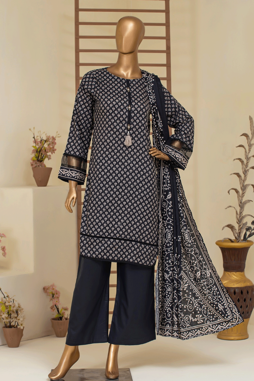 Aamsah's midnight black floral kurta with elegant white print, a chic choice rivaling FabIndia's classic collections