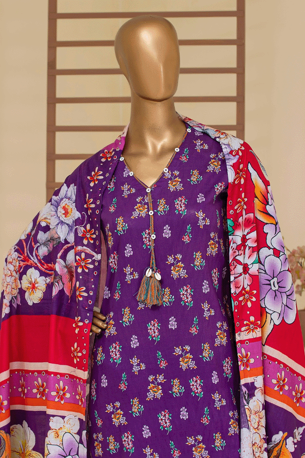 Full ensemble of Aamsah's purple floral cambric cotton salwar kameez set, a chic alternative to Anita Dongre's creations.