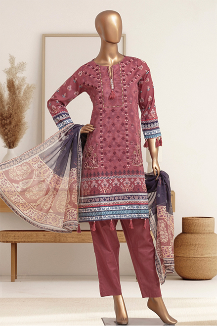 Aamsah maroon 3-piece embroidered lawn outfit, perfect for Muslim fashion, inspired by Gul Ahmed and Sana Safinaz designs.